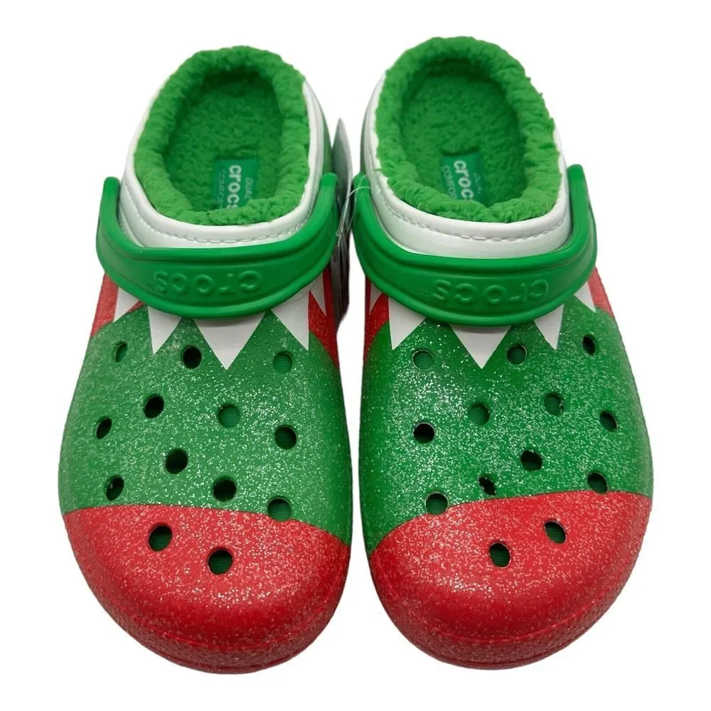 NWT Crocs Classic Lined Holiday Christmas Elf Fur Lined‎ Clogs Shoes Size M 13